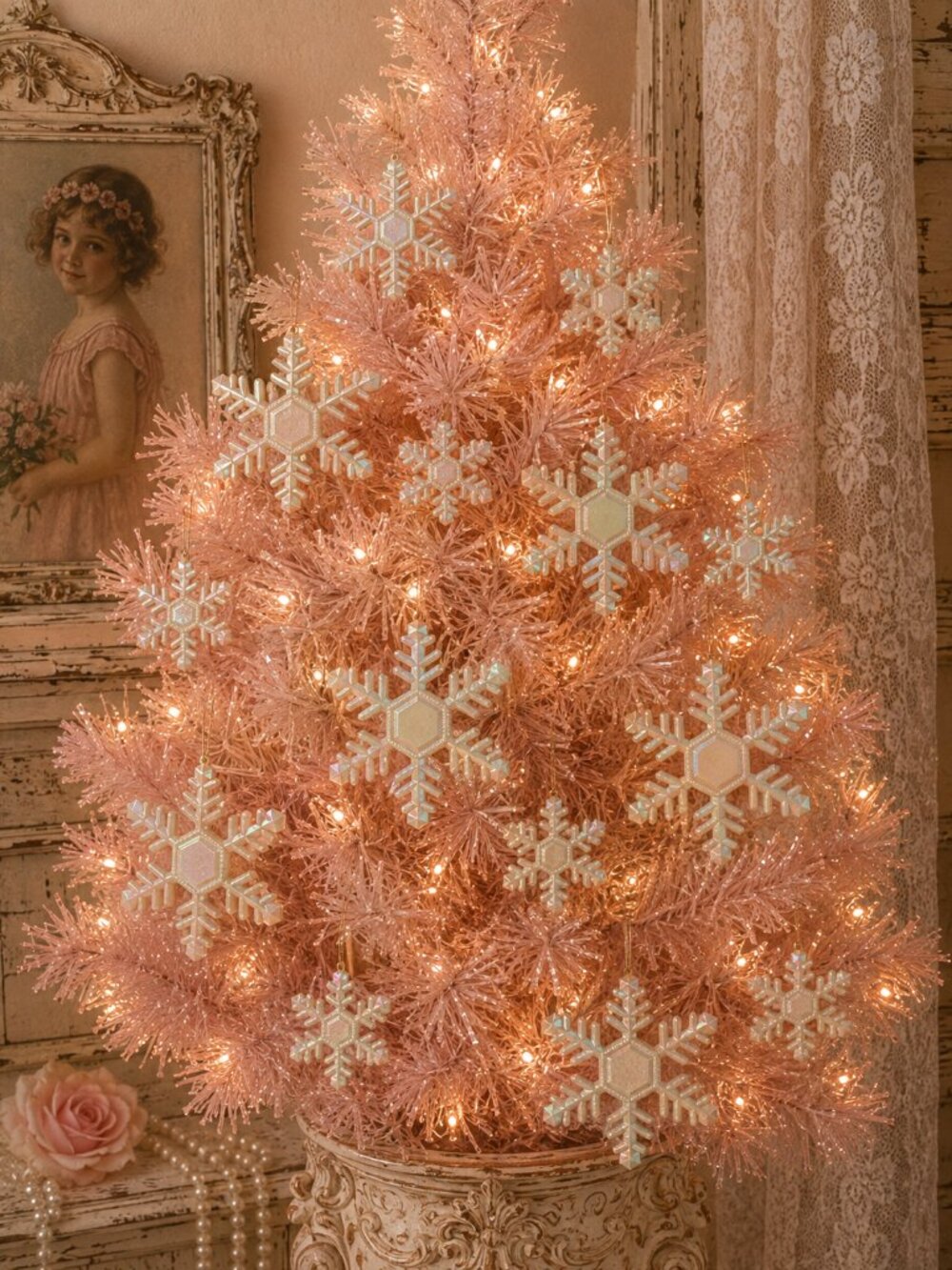 Vintage Iridescent Snowflake Christmas Ornaments Set of 15 Estate Find